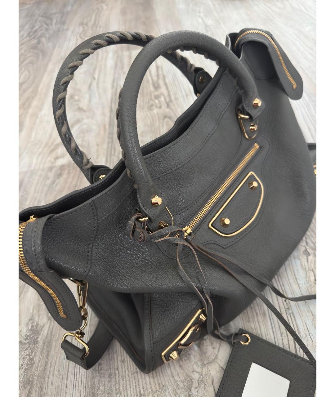 BALENCIAGA Антрацитовая кожаная сумка тоут, фото 2