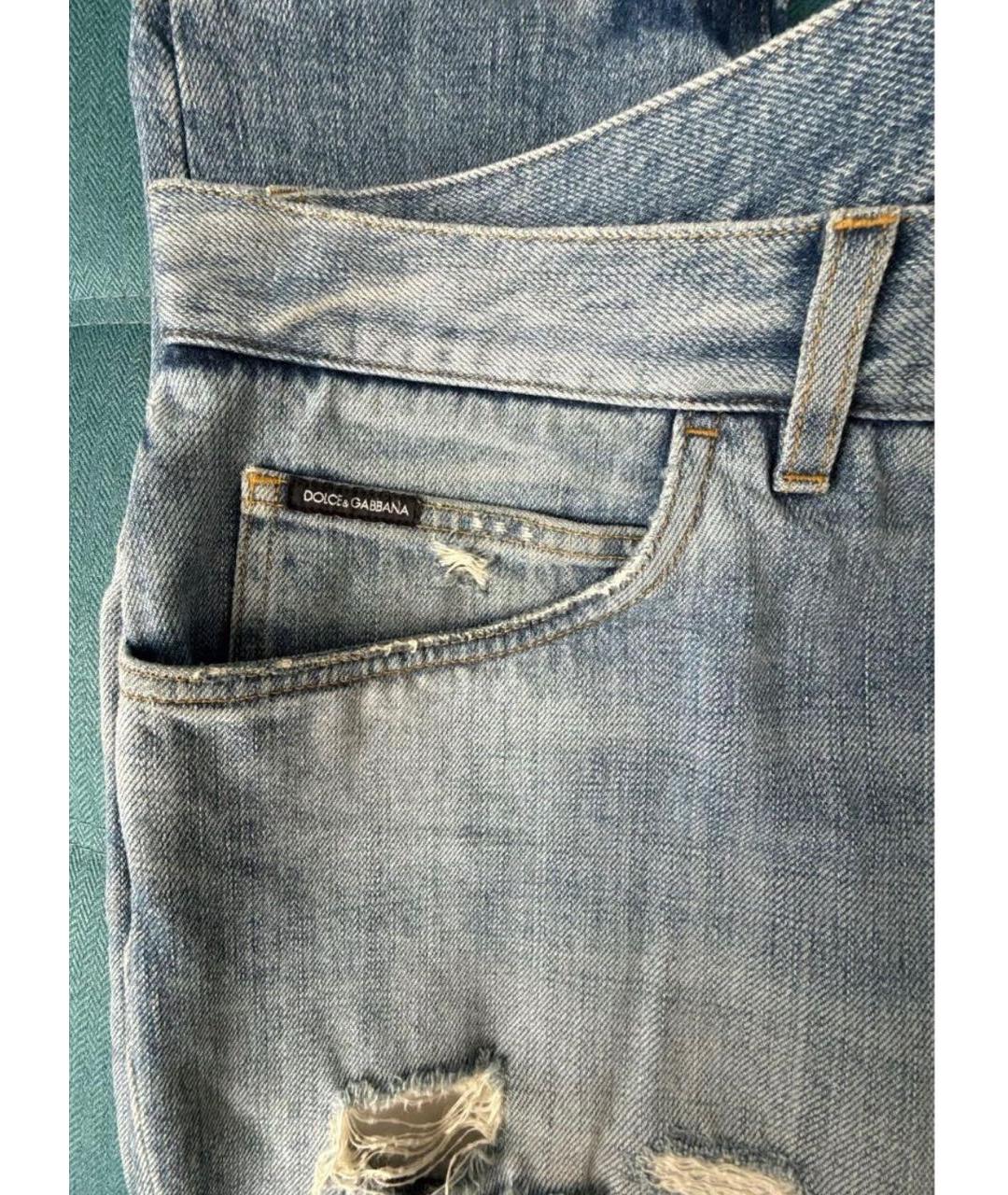 DOLCE&GABBANA Голубые хлопковые прямые джинсы, фото 4