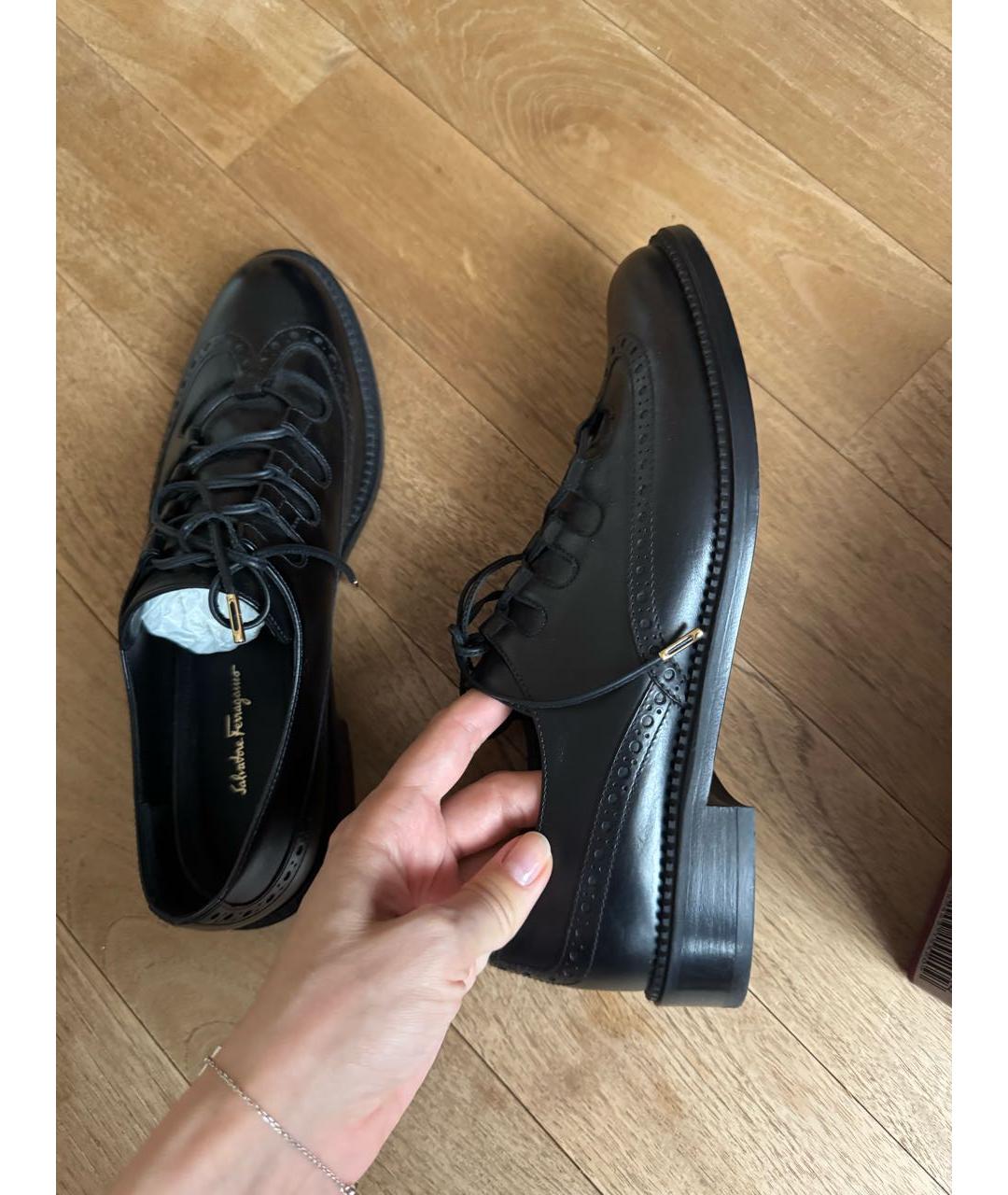 FERRAGAMO Черные кожаные брогги и оксфорды, фото 3