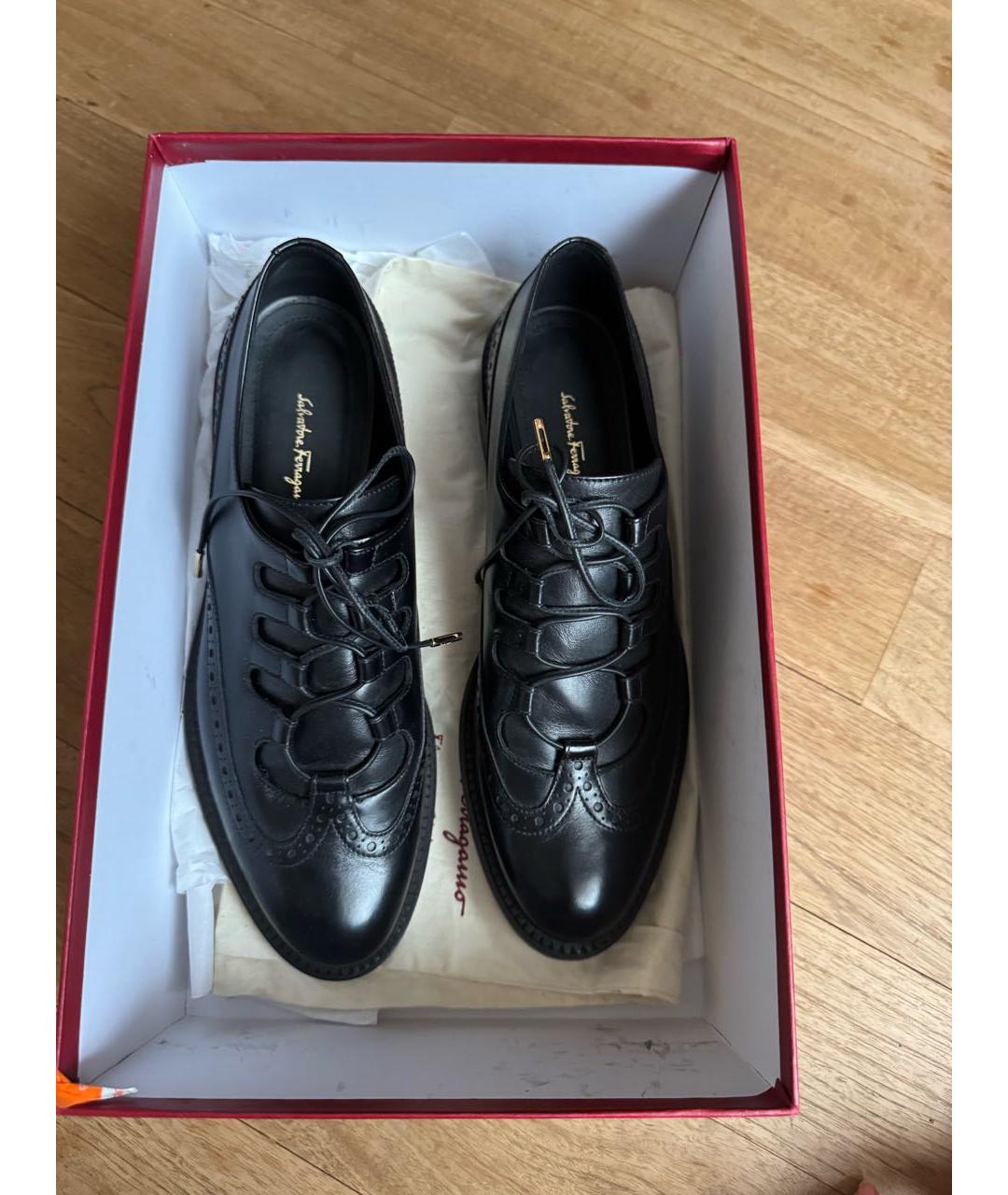 FERRAGAMO Черные кожаные брогги и оксфорды, фото 2