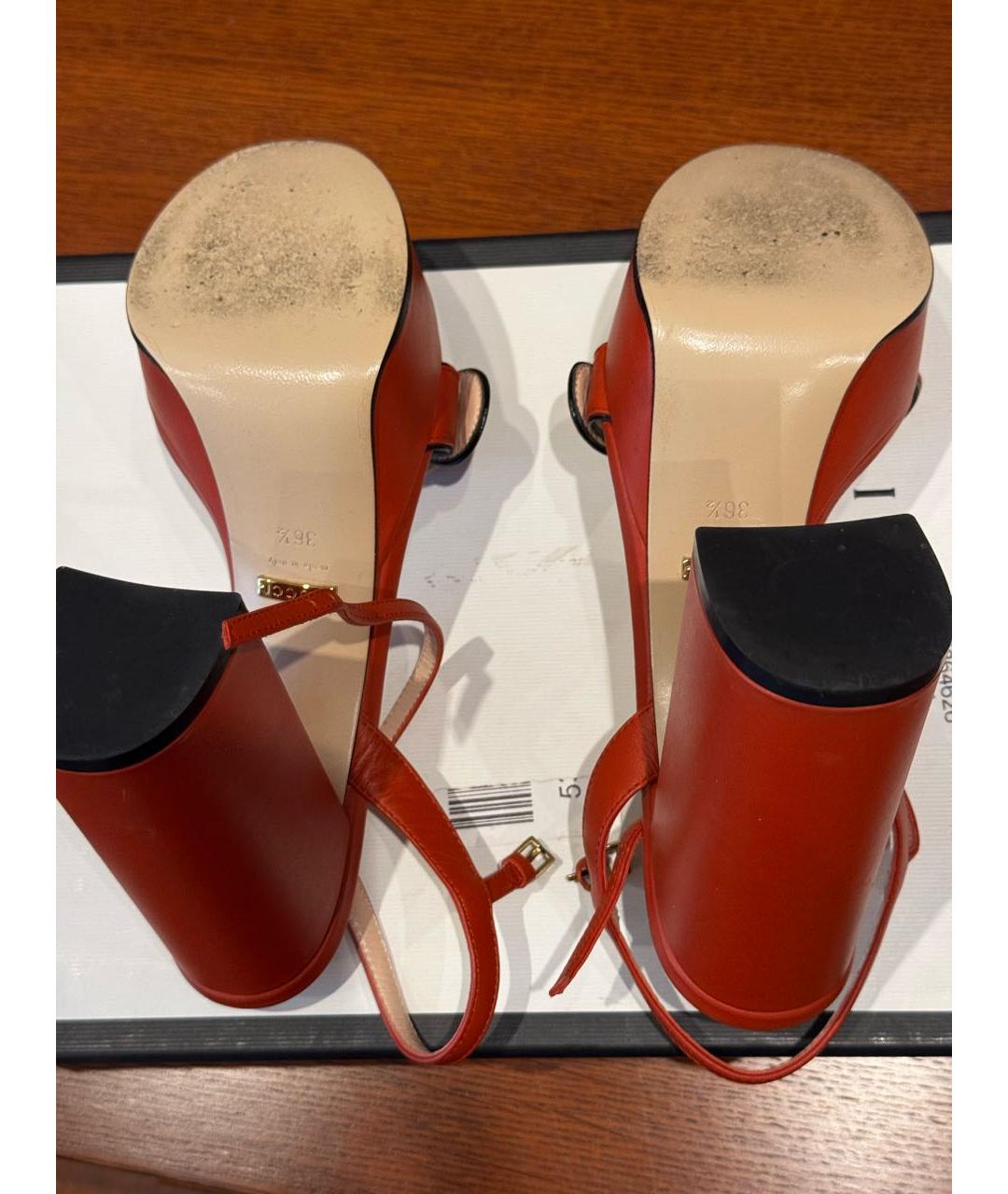 GUCCI Оранжевое кожаные босоножки, фото 6