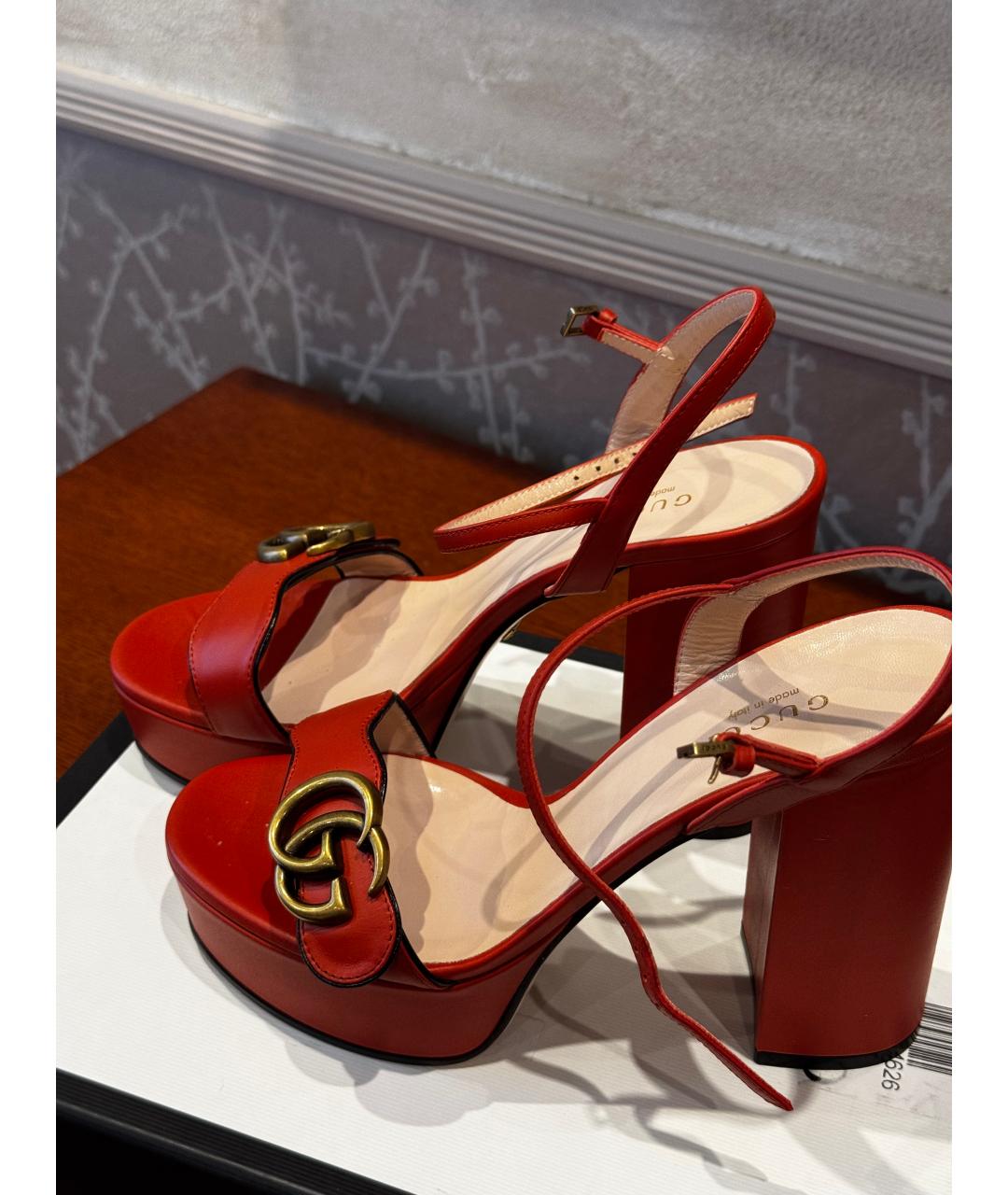 GUCCI Оранжевое кожаные босоножки, фото 9