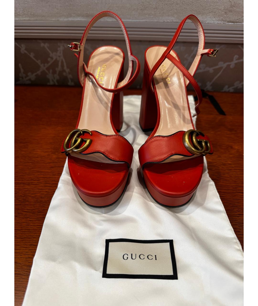 GUCCI Оранжевое кожаные босоножки, фото 2