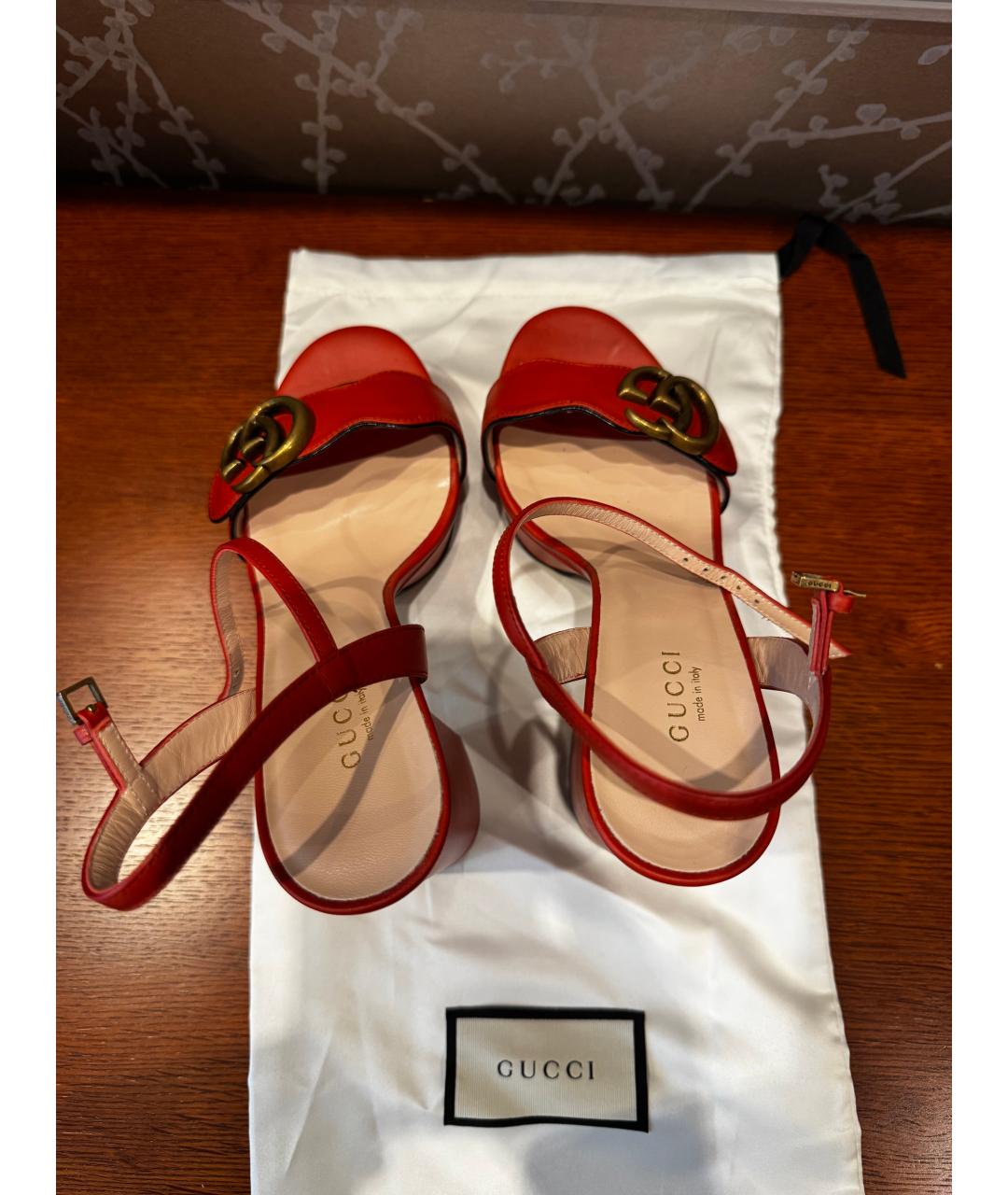 GUCCI Оранжевое кожаные босоножки, фото 3