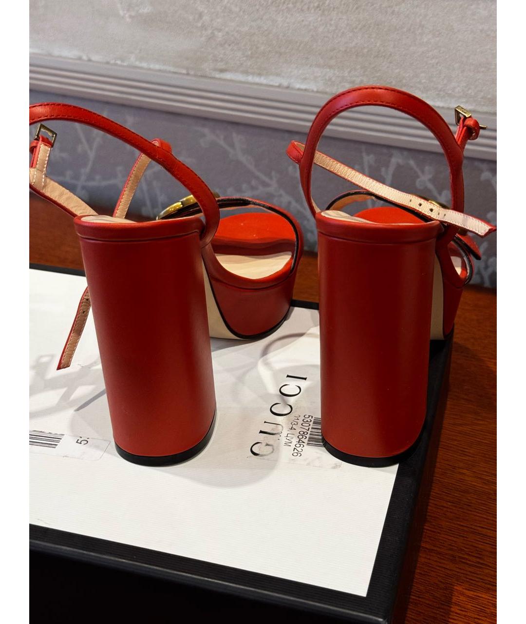 GUCCI Оранжевое кожаные босоножки, фото 4