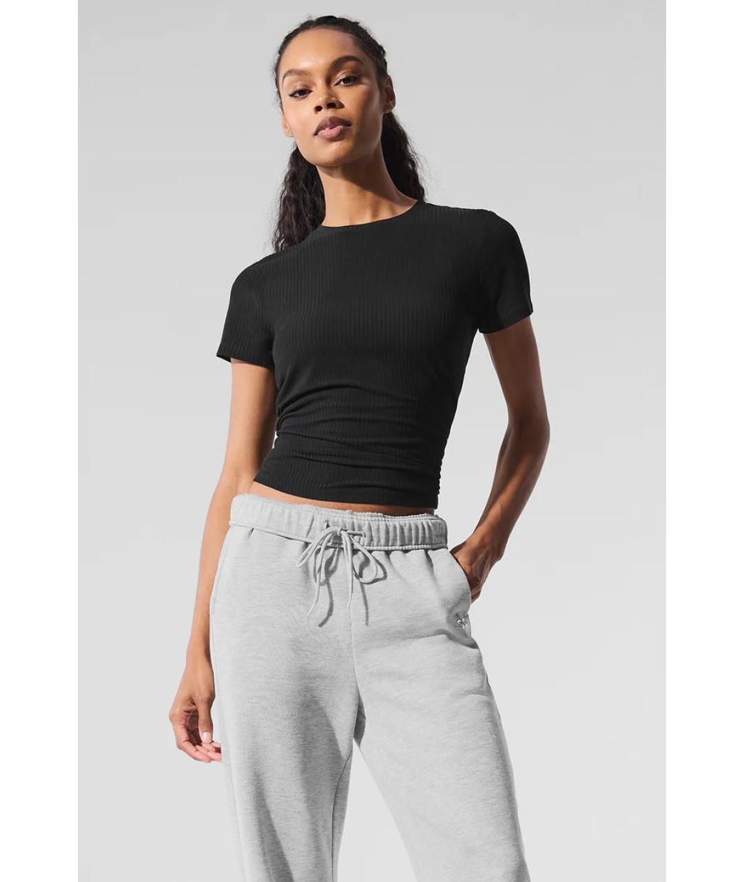 ALO YOGA Черная хлопковая футболка, фото 5