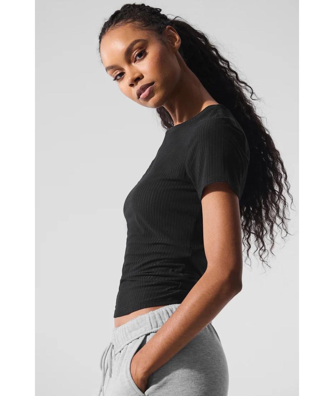 ALO YOGA Черная хлопковая футболка, фото 3