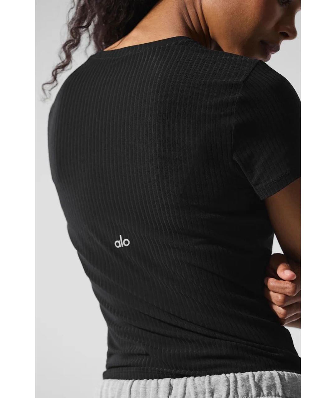 ALO YOGA Черная хлопковая футболка, фото 6