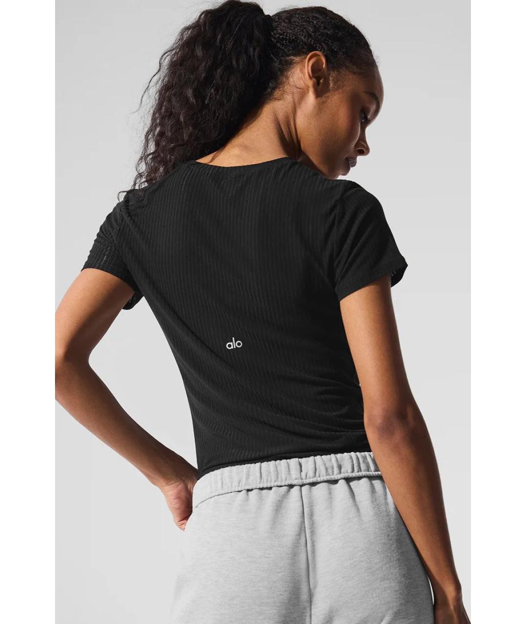 ALO YOGA Черная хлопковая футболка, фото 2