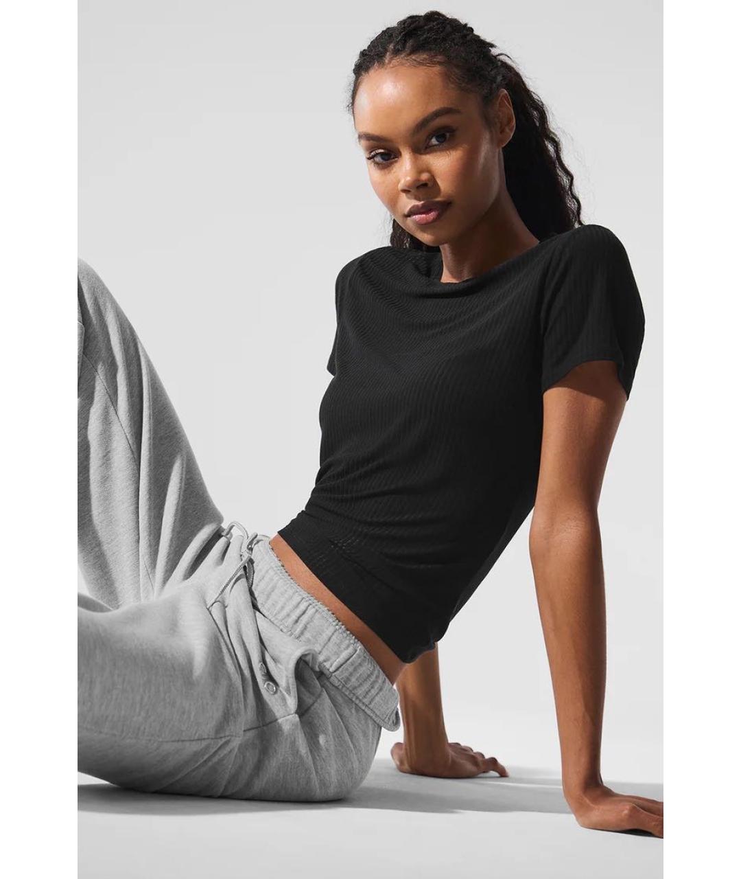 ALO YOGA Черная хлопковая футболка, фото 4