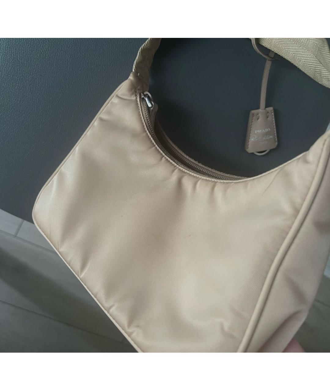 PRADA Бежевая тканевая сумка с короткими ручками, фото 6