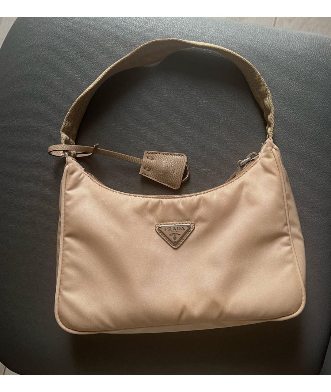 PRADA Бежевая тканевая сумка с короткими ручками, фото 7