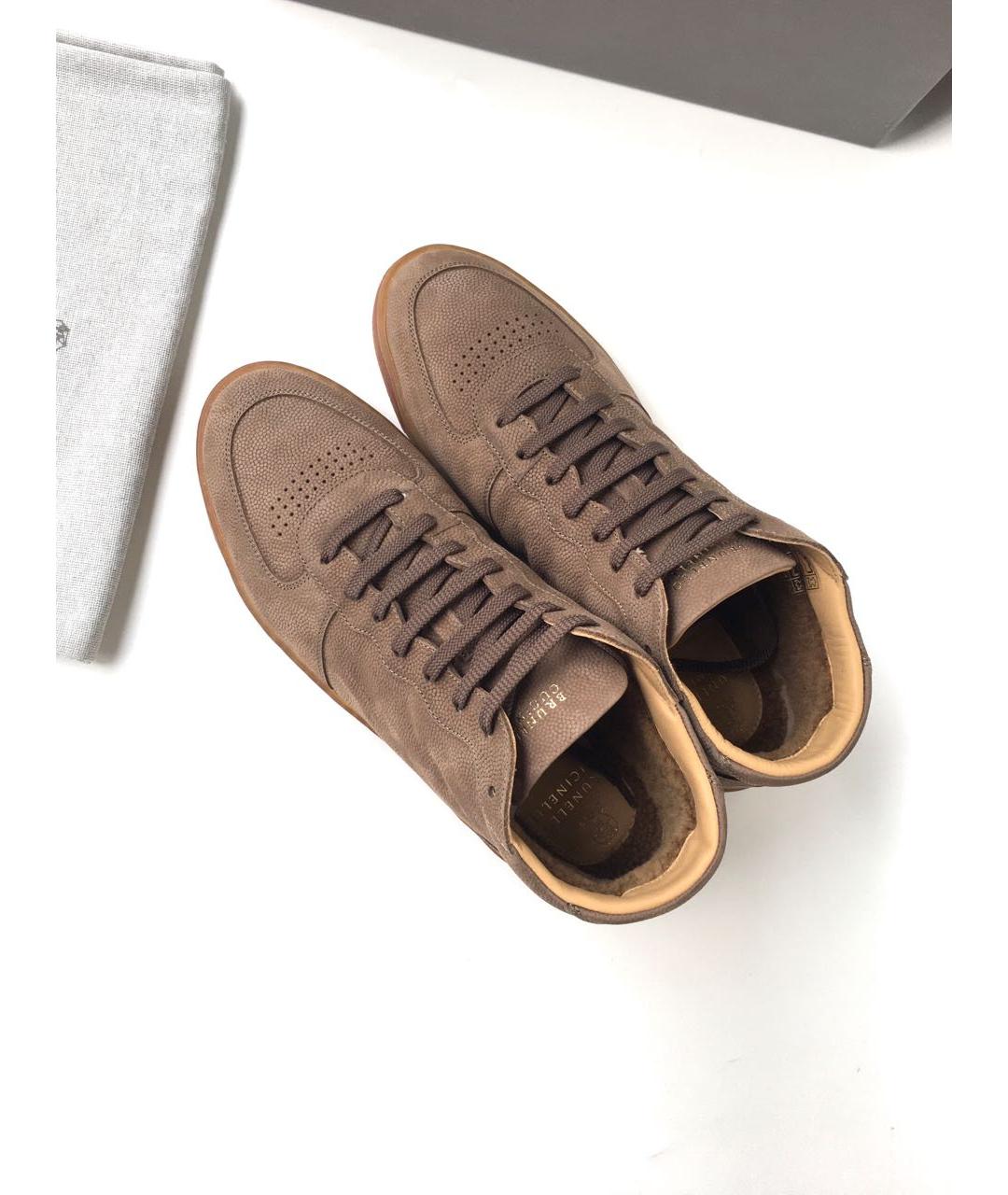 BRUNELLO CUCINELLI Коричневые кожаные высокие кроссовки / кеды, фото 5