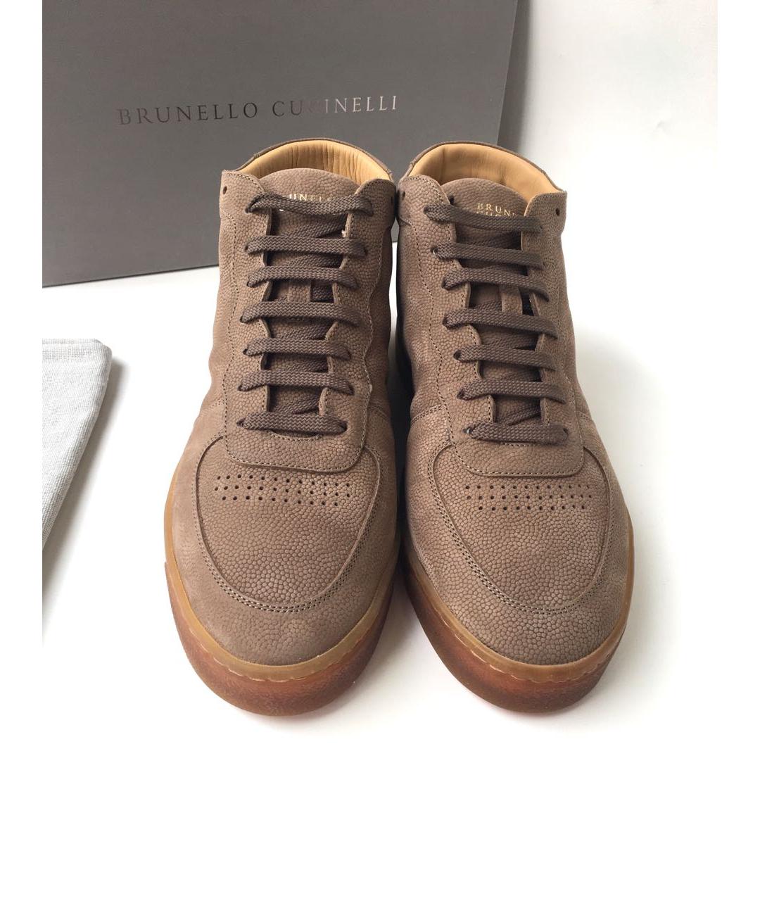 BRUNELLO CUCINELLI Коричневые кожаные высокие кроссовки / кеды, фото 3