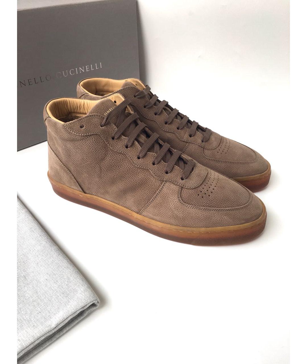 BRUNELLO CUCINELLI Коричневые кожаные высокие кроссовки / кеды, фото 6