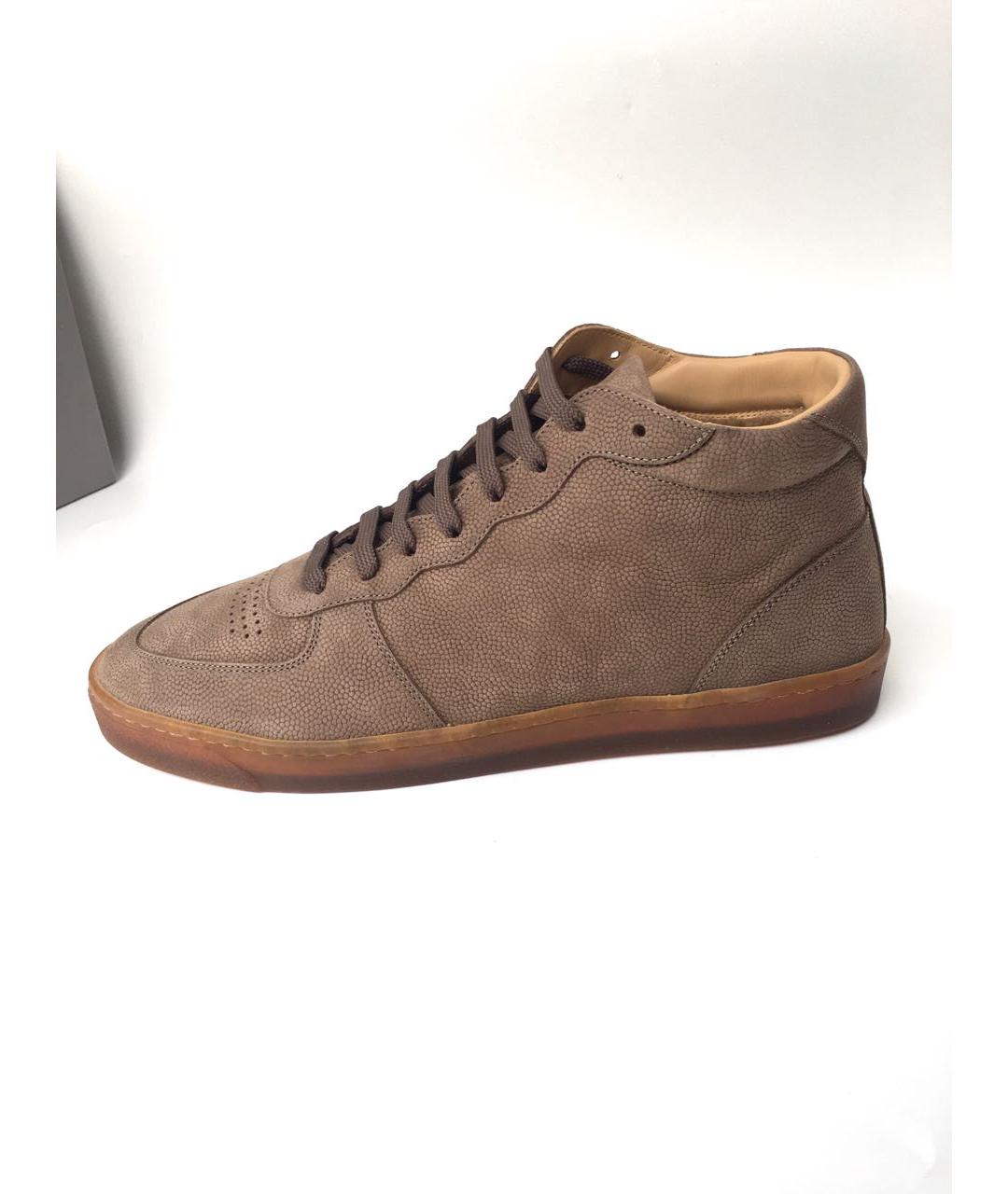BRUNELLO CUCINELLI Коричневые кожаные высокие кроссовки / кеды, фото 8