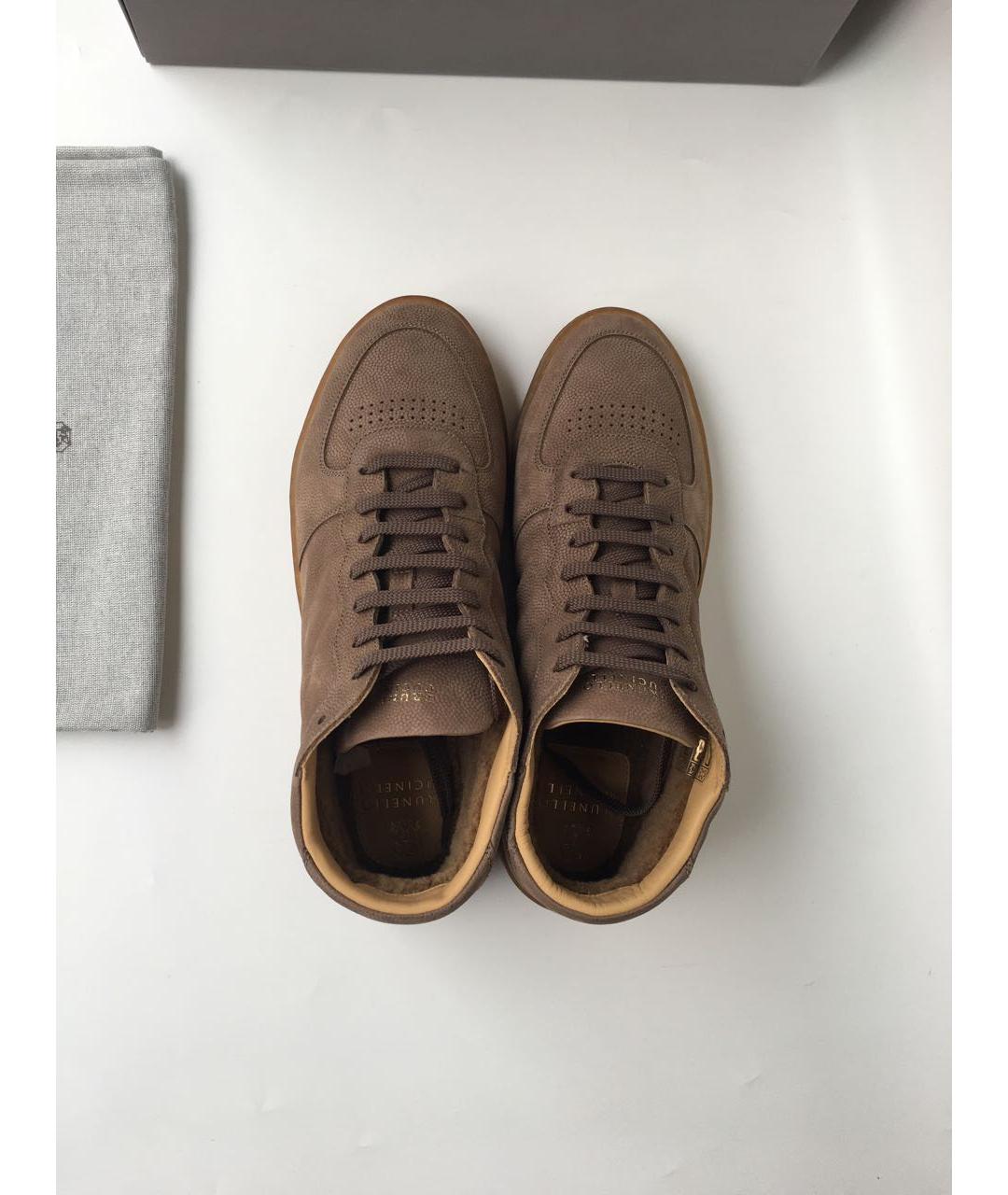 BRUNELLO CUCINELLI Коричневые кожаные высокие кроссовки / кеды, фото 2