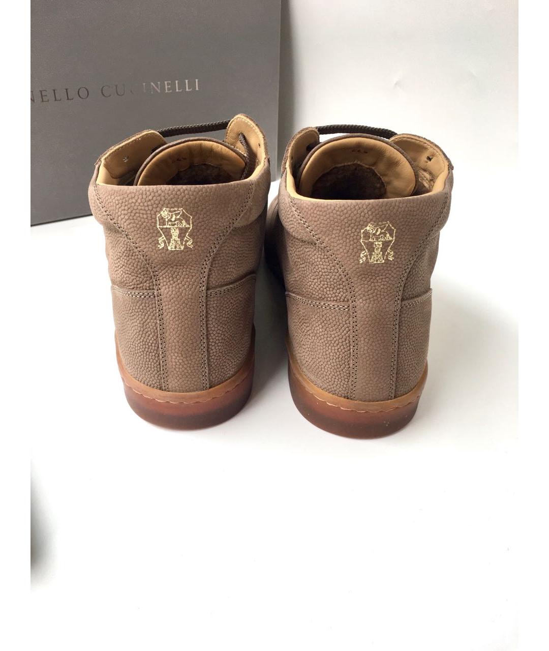 BRUNELLO CUCINELLI Коричневые кожаные высокие кроссовки / кеды, фото 4