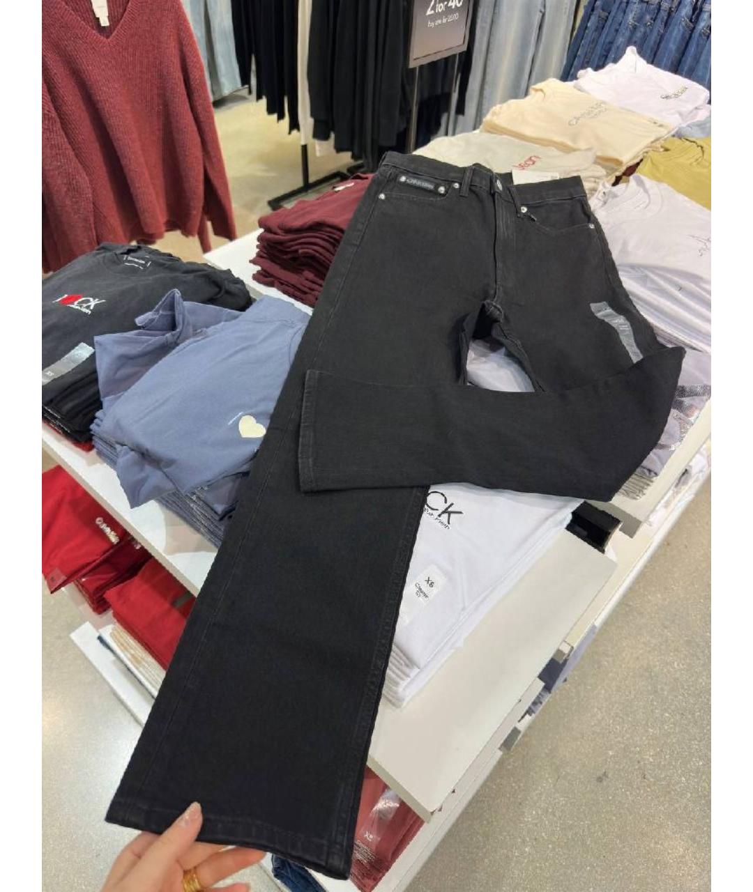 CALVIN KLEIN Черные хлопко-эластановые прямые джинсы, фото 2