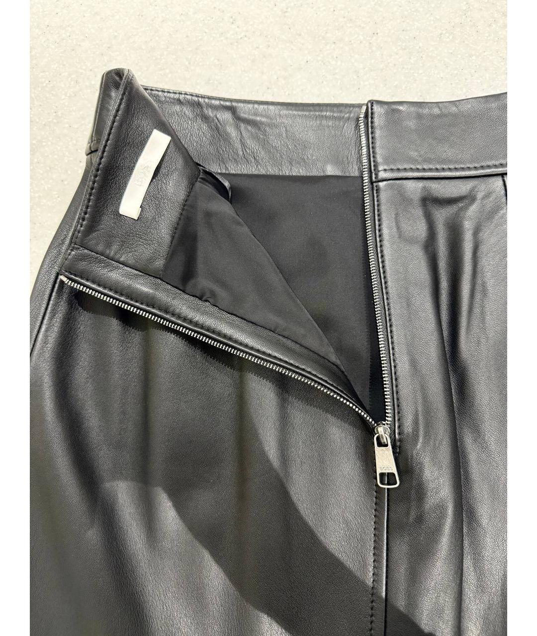 HUGO BOSS Черная кожаная юбка миди, фото 3