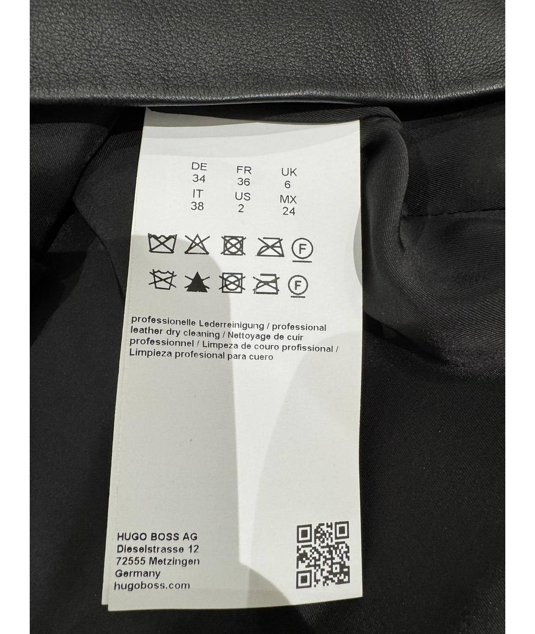 HUGO BOSS Черная кожаная юбка миди, фото 5