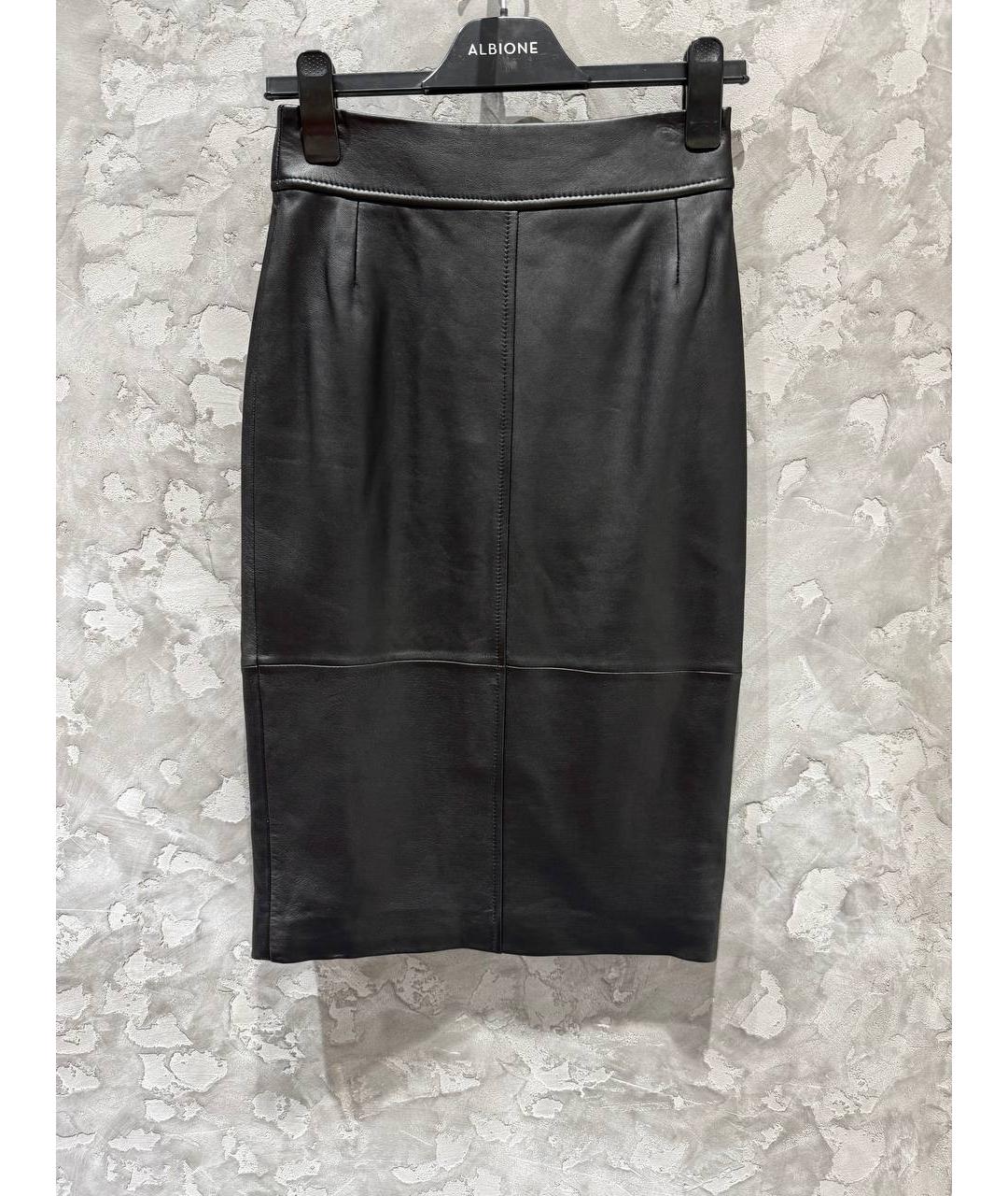 HUGO BOSS Черная кожаная юбка миди, фото 6