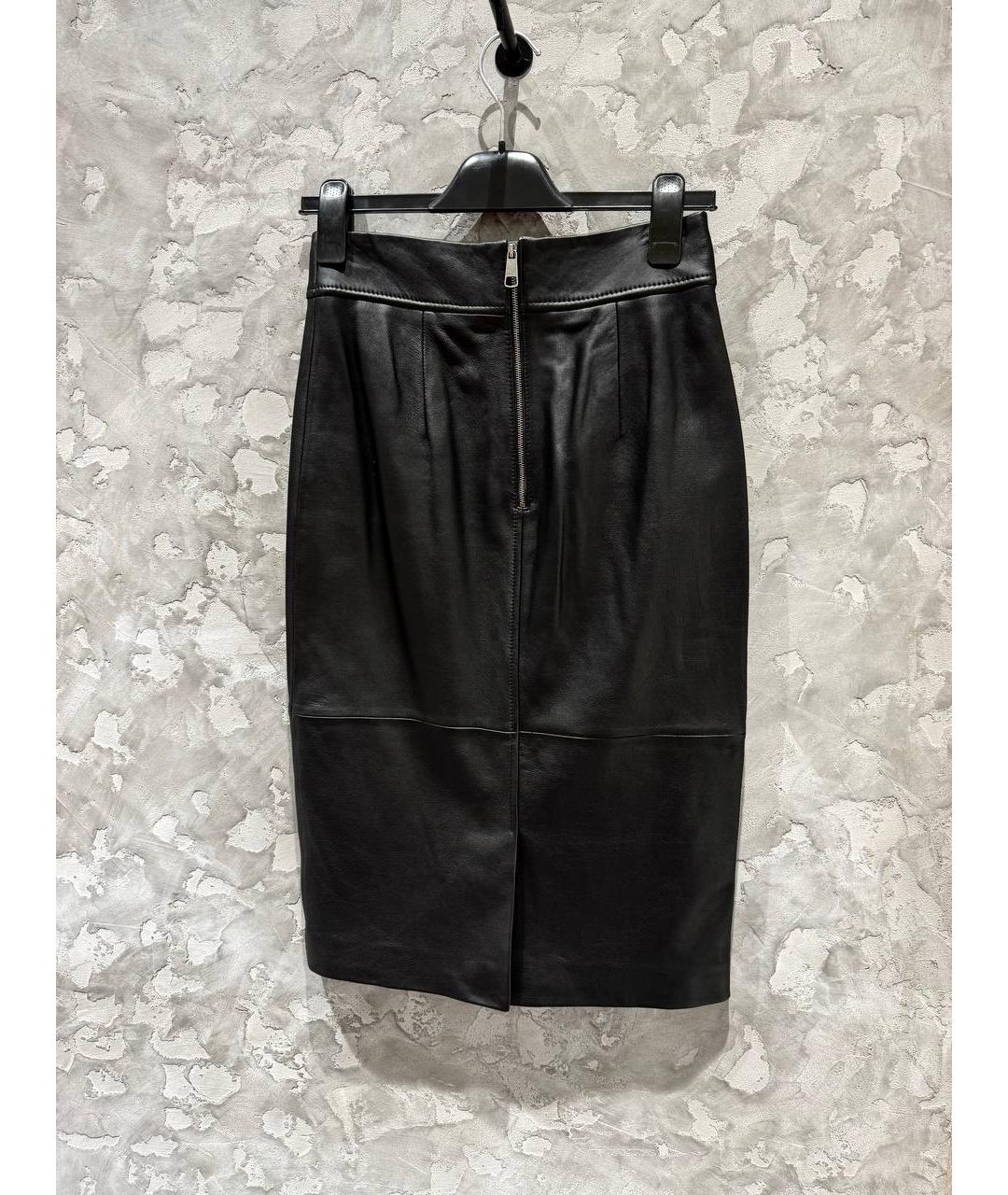 HUGO BOSS Черная кожаная юбка миди, фото 2