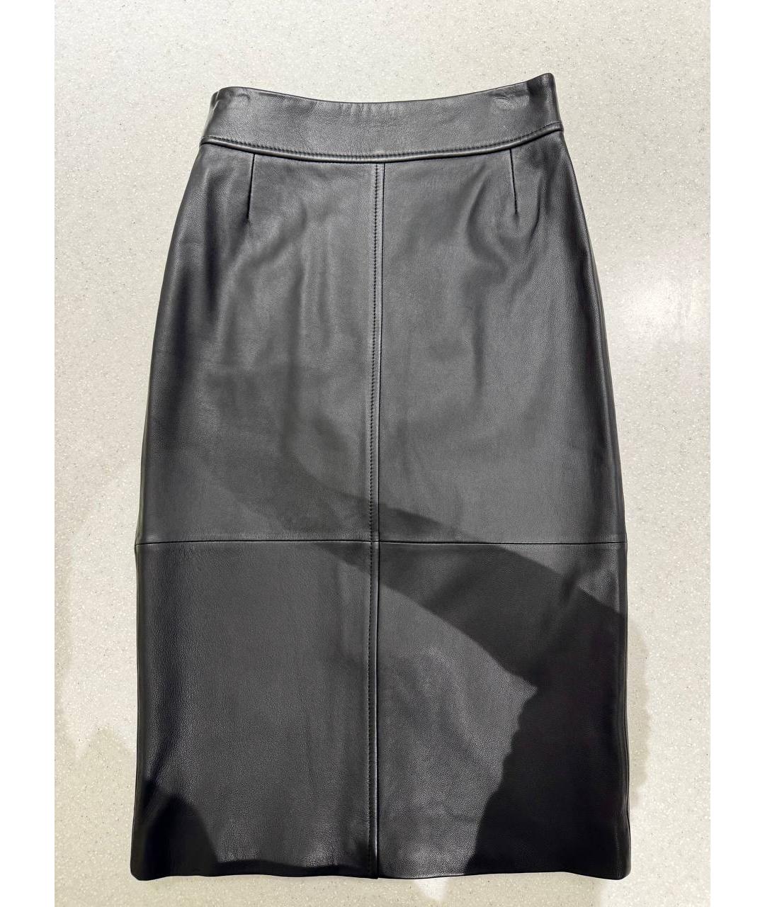 HUGO BOSS Черная кожаная юбка миди, фото 4