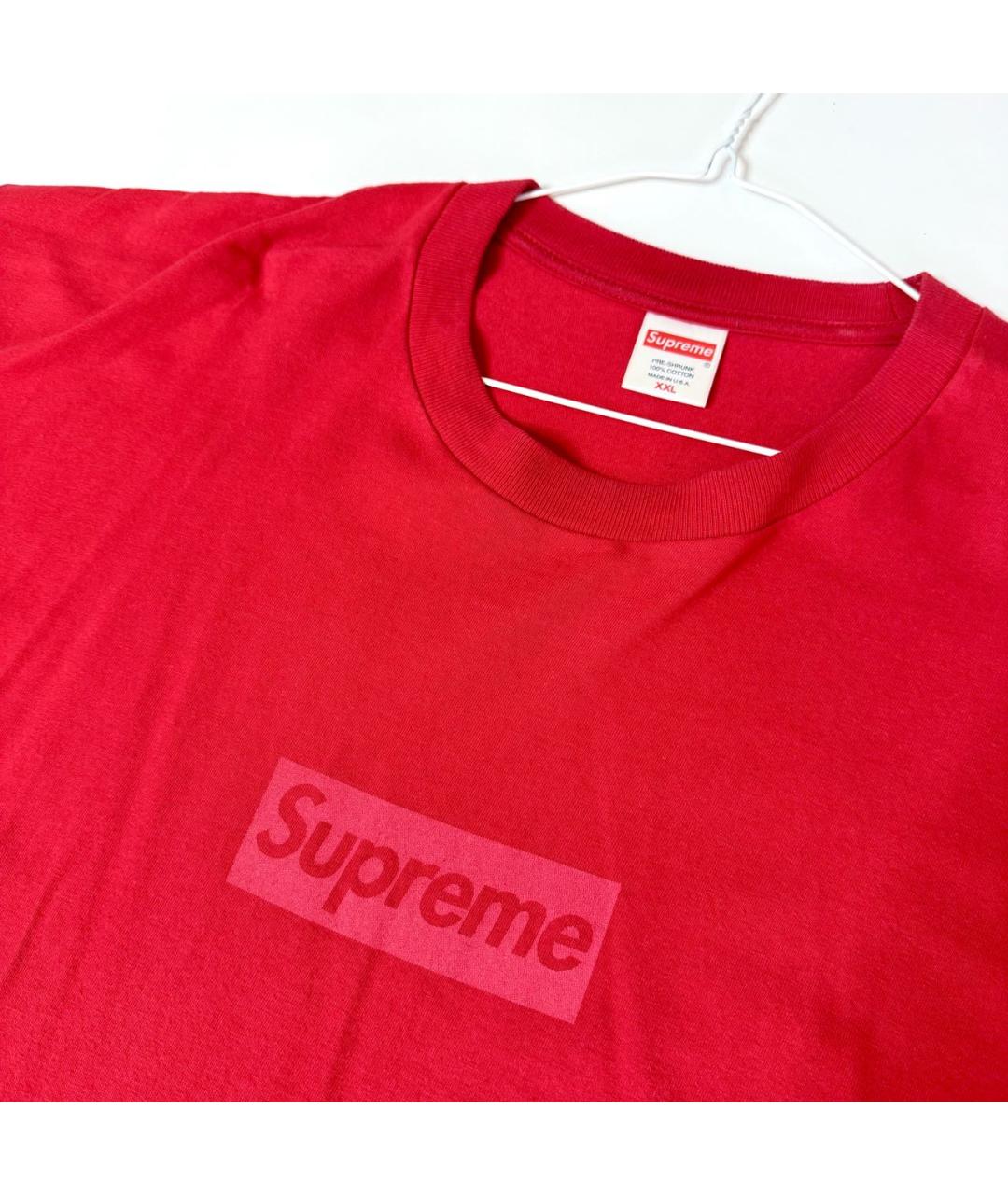 SUPREME Красная хлопковая футболка, фото 2