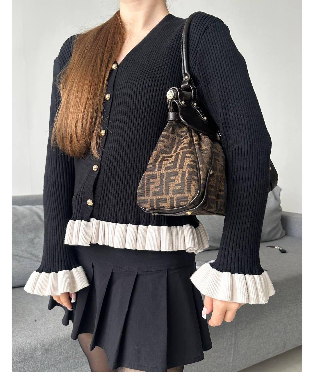 FENDI Коричневая тканевая сумка с короткими ручками, фото 2