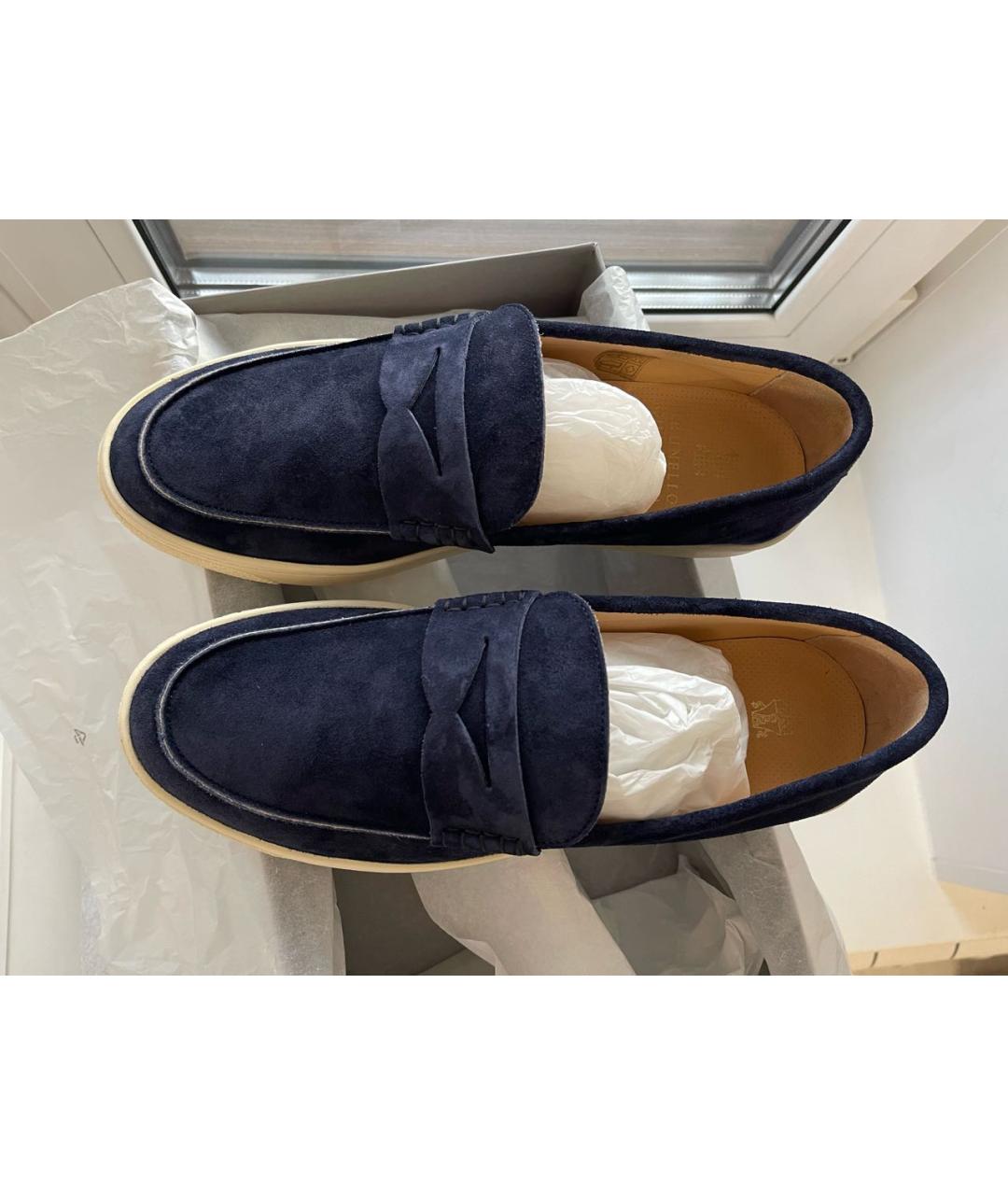 BRUNELLO CUCINELLI Синие нубуковые лоферы, фото 3