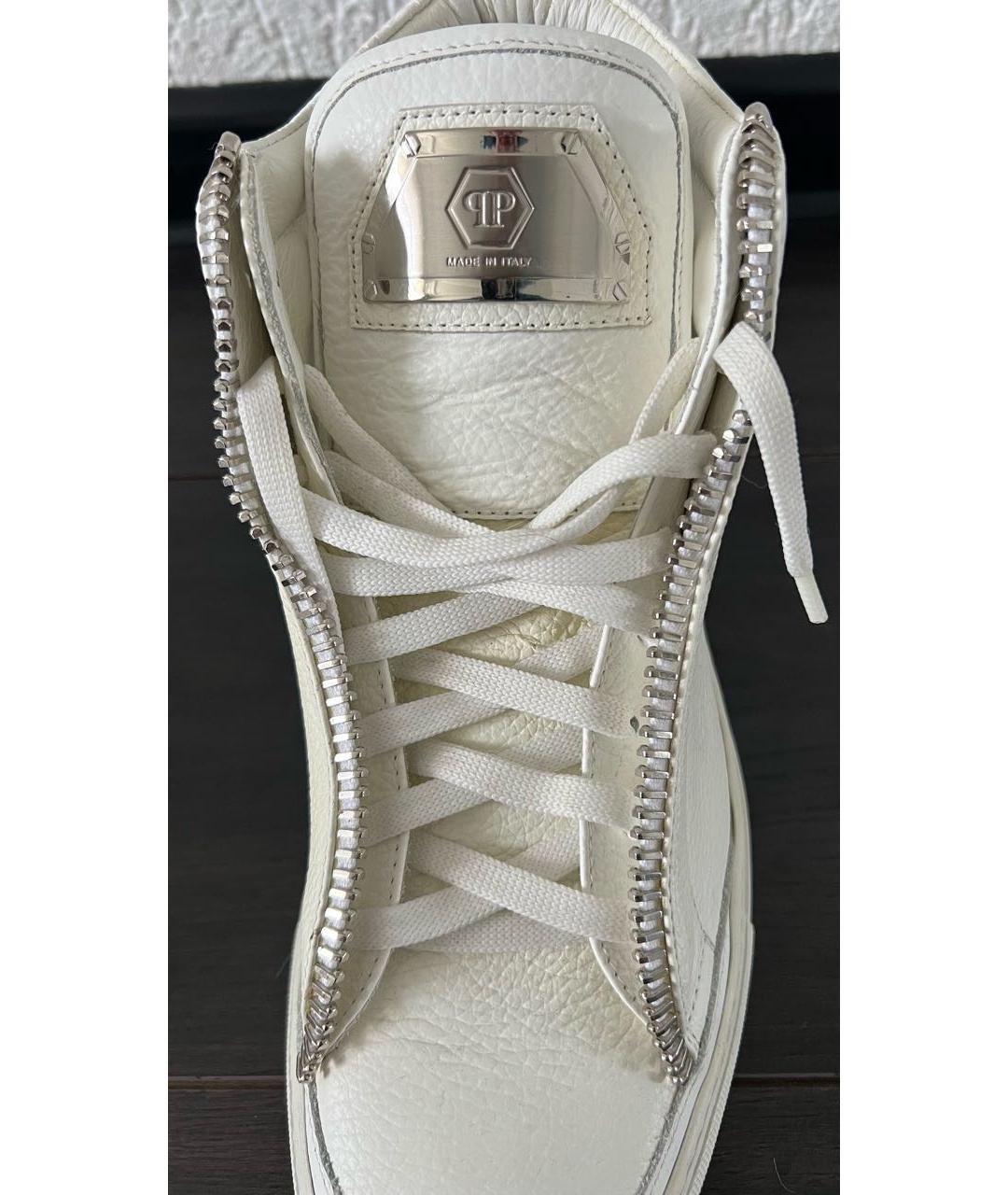 PHILIPP PLEIN Белые кожаные высокие кроссовки / кеды, фото 3