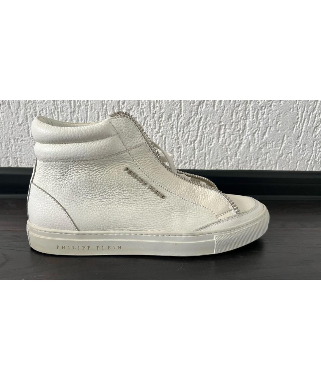 PHILIPP PLEIN Белые кожаные высокие кроссовки / кеды, фото 6