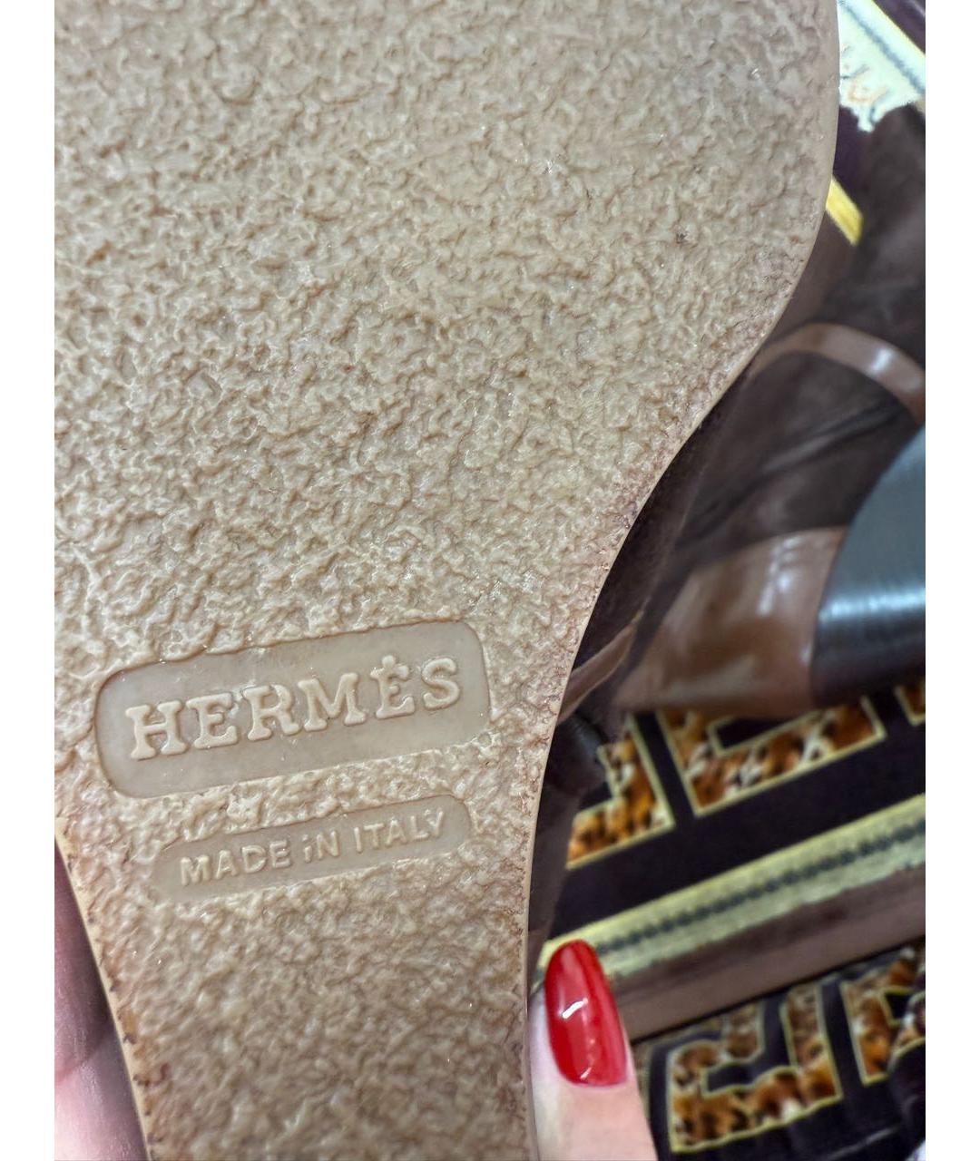 HERMES Коричневые замшевые сапоги, фото 6