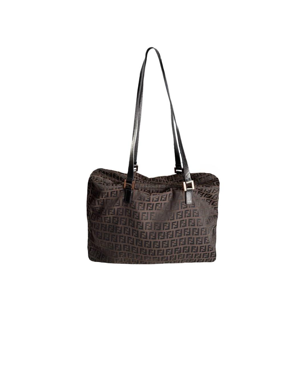 FENDI Коричневая тканевая сумка тоут, фото 1