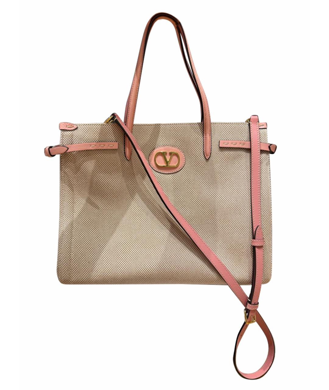 VALENTINO Бежевая тканевая сумка с короткими ручками, фото 1