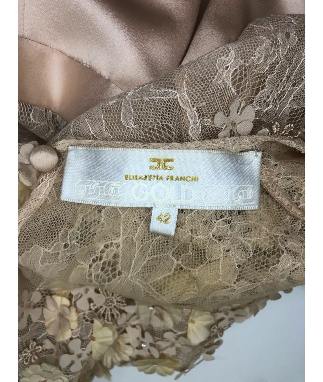 ELISABETTA FRANCHI Бежевое вискозное коктейльное платье, фото 5