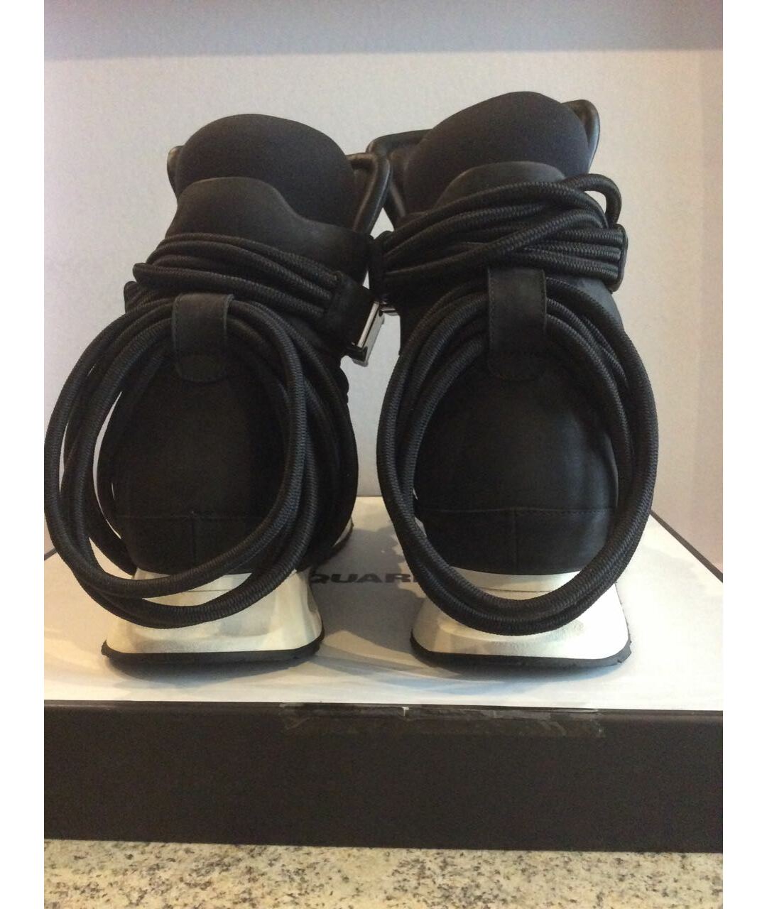 DSQUARED2 Черные кожаные высокие кроссовки / кеды, фото 4