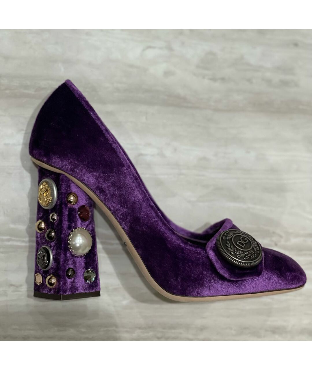 DOLCE&GABBANA Фиолетовые бархатные туфли, фото 6