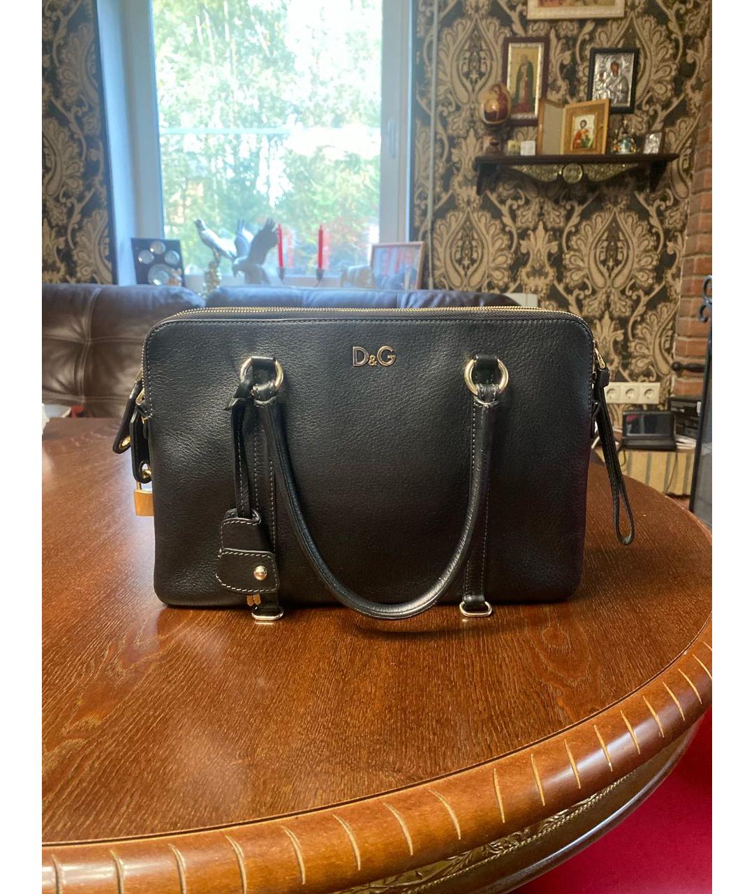 DOLCE&GABBANA Черная кожаная сумка с короткими ручками, фото 7