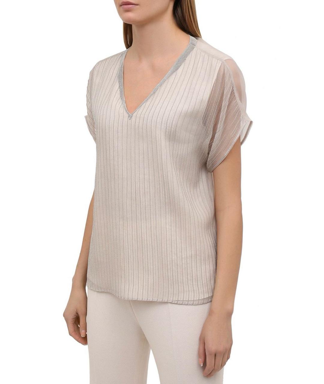 BRUNELLO CUCINELLI Бежевая шелковая блузы, фото 3