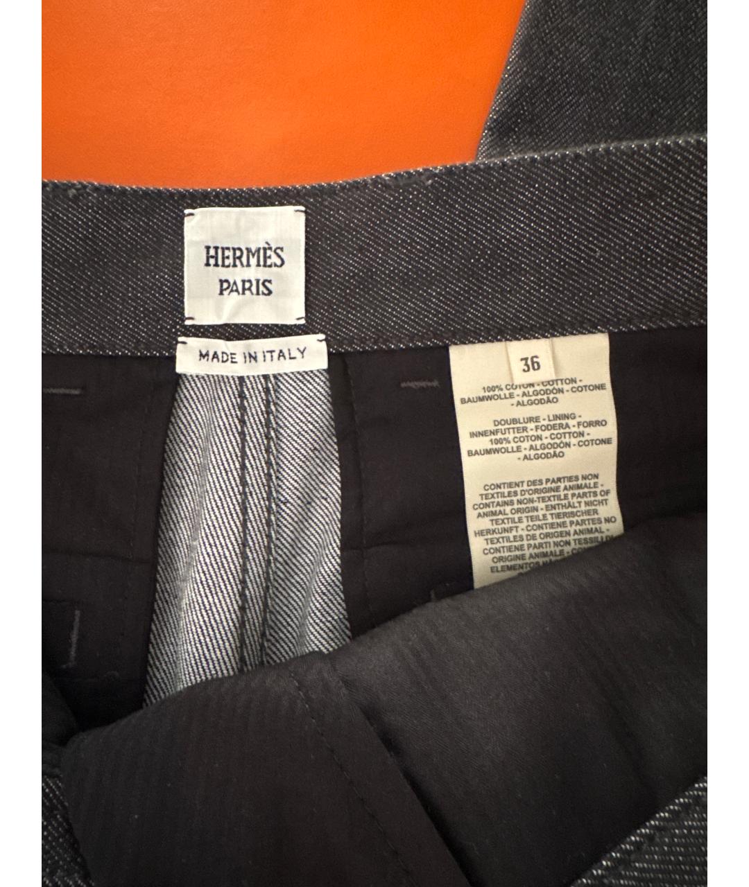 HERMES Серые хлопко-леновые джинсы слим, фото 3