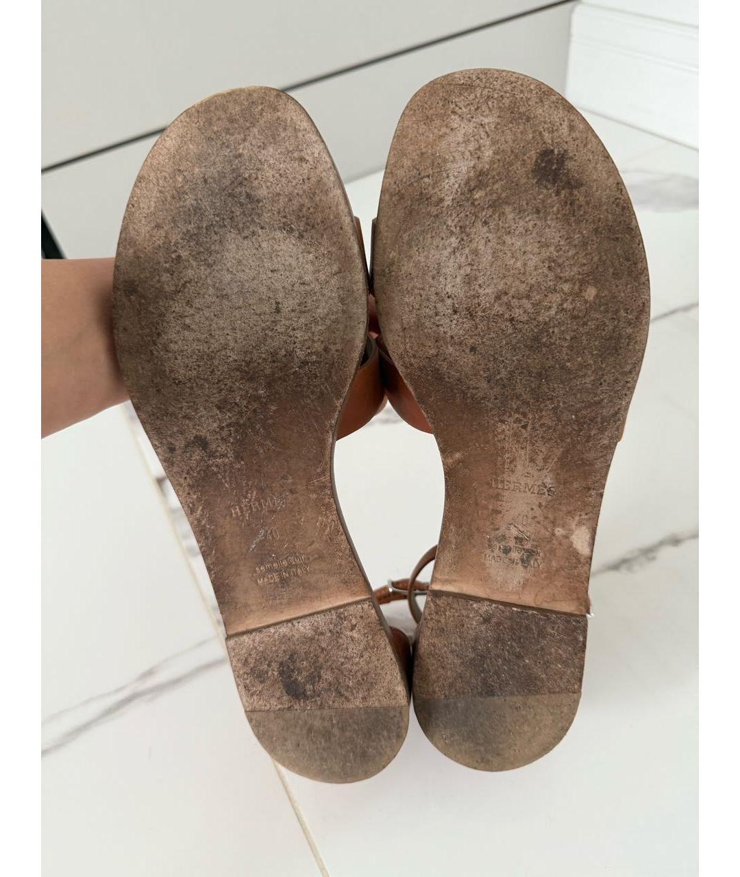 HERMES Коричневые кожаные босоножки, фото 7