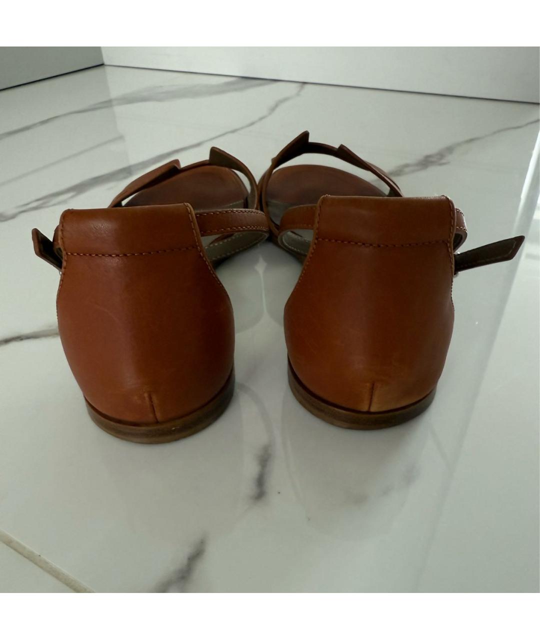 HERMES Коричневые кожаные босоножки, фото 4