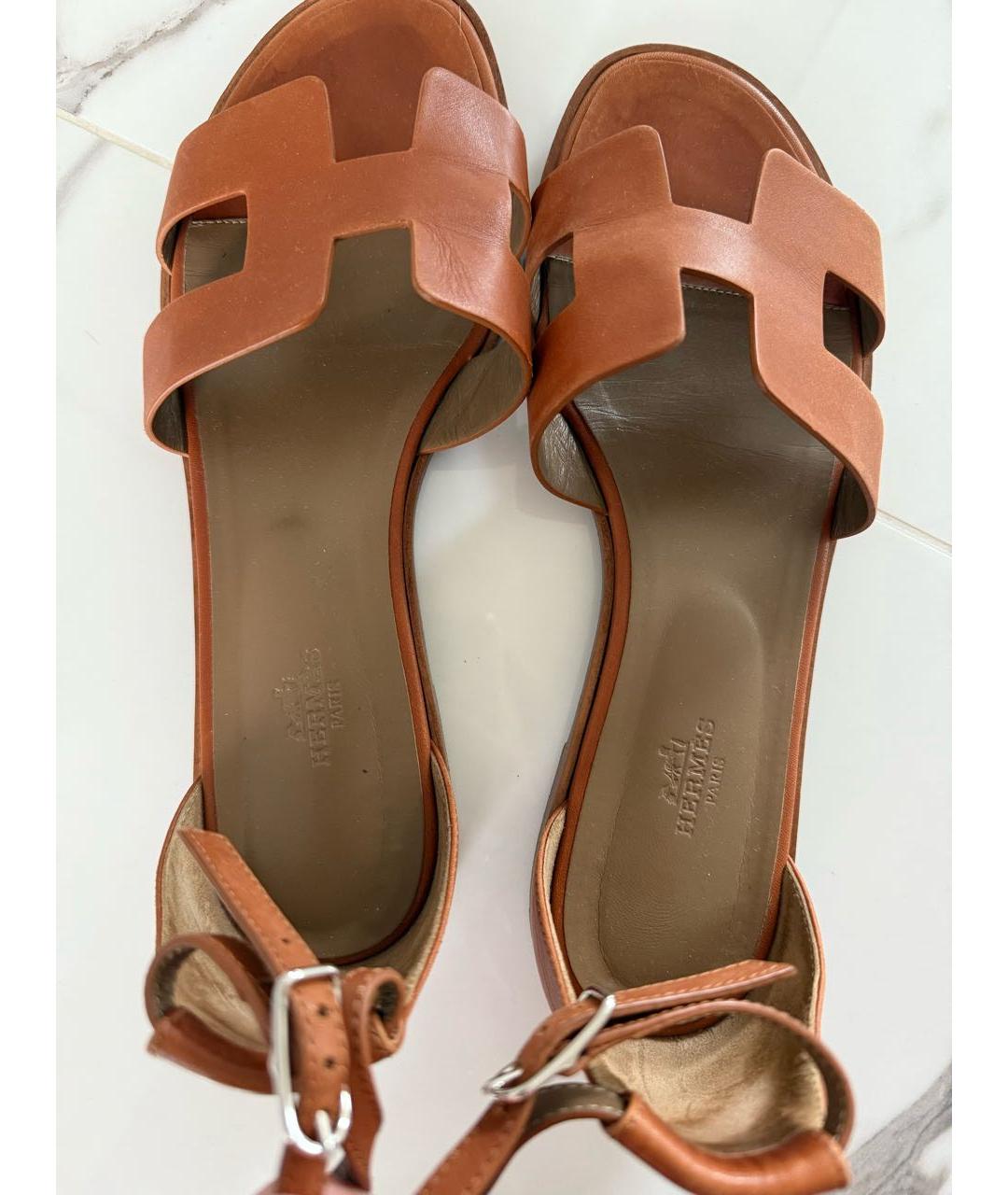 HERMES Коричневые кожаные босоножки, фото 3