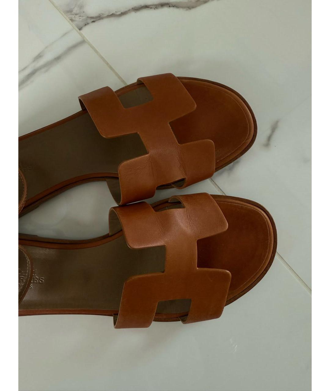 HERMES Коричневые кожаные босоножки, фото 5