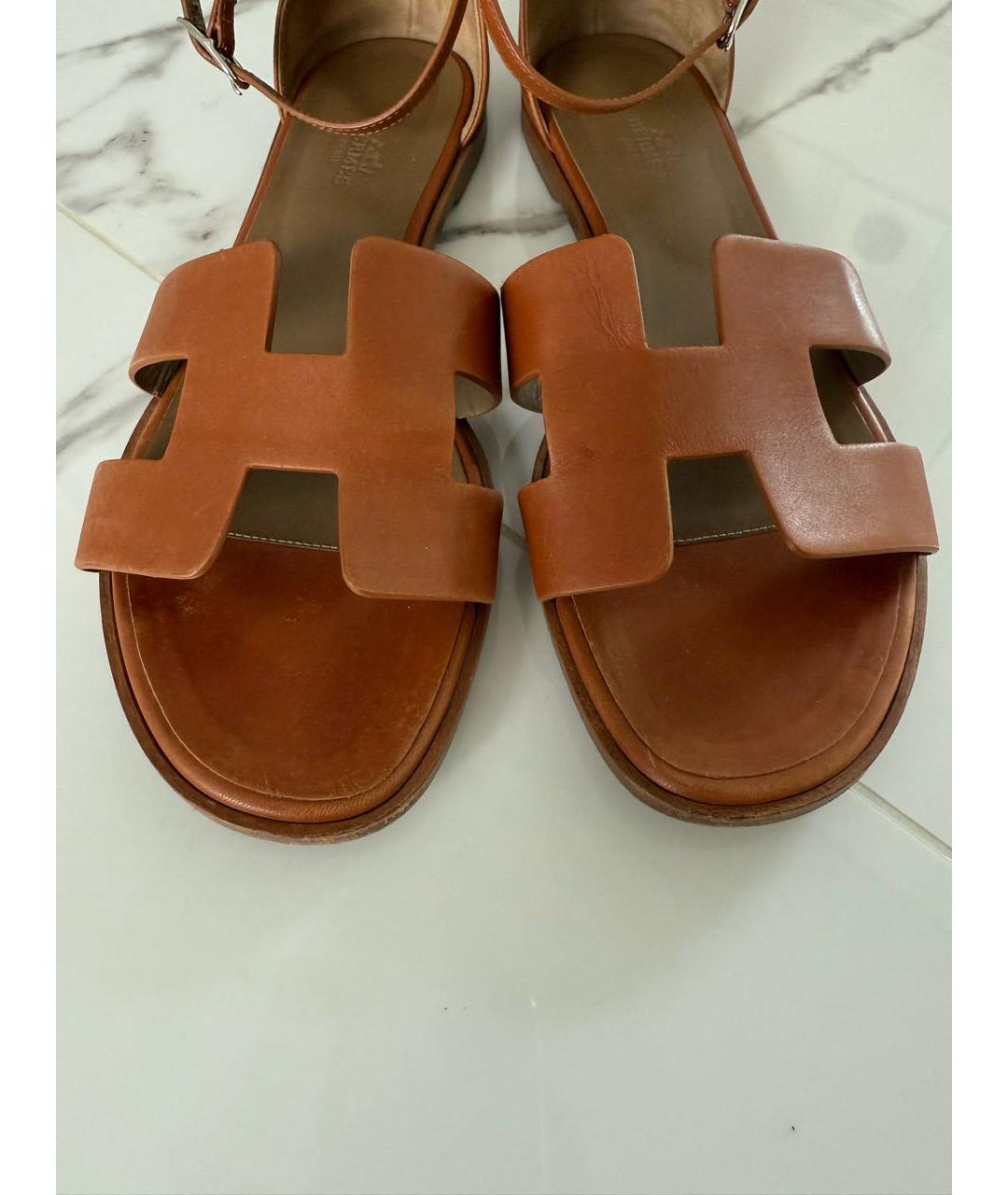 HERMES Коричневые кожаные босоножки, фото 8