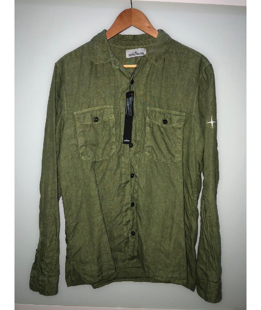 STONE ISLAND Хаки льняная кэжуал рубашка, фото 3