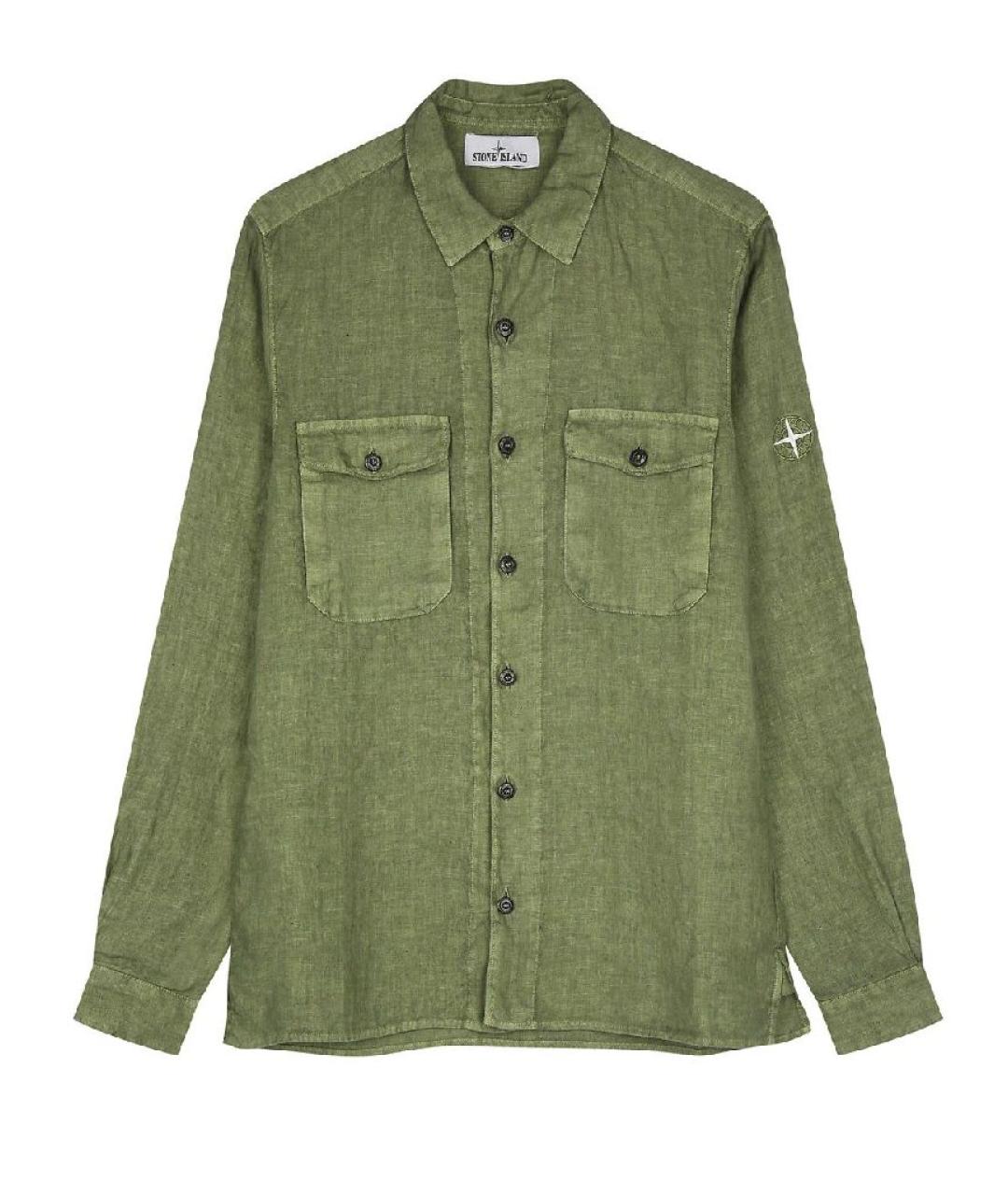 STONE ISLAND Хаки льняная кэжуал рубашка, фото 1