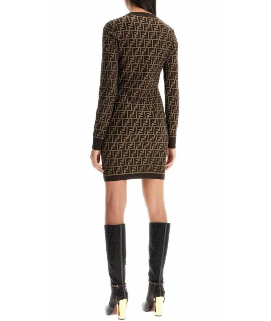 FENDI Коричневое хлопко-эластановое платье, фото 4